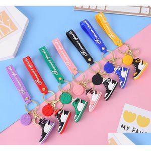 Keychains Lanyards Creative Sneakers Keychains Pendant Three-Nsional Mini Sports Shoes Keychain Fashion Bag Car PVC Soft Rubber Nyckel Dhijq