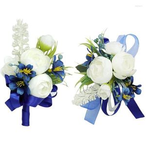 Party Decoration 2pcs Faux Wrist Corsage Set för brud- och brudgummen brudtärna bröllopsblommatillbehör prom