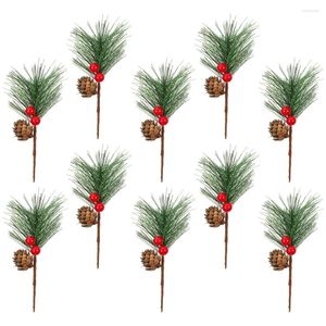 Dekorative Blumen, 10 Stück, Tannenzapfen, Weihnachtsbaumschmuck, Zubehör für Zweige, Stiel, künstliche Kunststoff-Picks