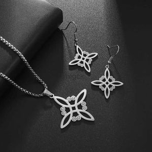 Pendant Necklaces Fashion Chic Celtic Symbol Witch Knot Pendant Jewelry Set Women Necklace Witchcraft Amulet Necklace Earrings Accessory Set 240330