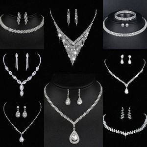 Värdebelt lab diamantsmycken Set Sterling Silver Wedding Halsbandörhängen för kvinnor Bridal Engagement Smyckesgåva 52MD#