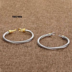 Sier Twisted Cuff Bangle Fashion Men Armband Charm Armband Hook 5mm Wire Woman Designer Kabel Mens utsökta enkla smycken Tillbehör för kvinnor