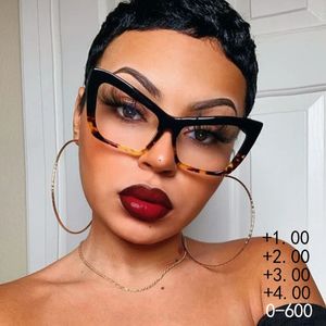 Sexy Cat Eye Reading Glasses For Women Anti Blue Light Finished Luxury Brand Black Leopard Eyeglasses Diopter Lenses 0 to 6 240318