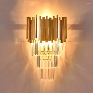 ウォールランプラグジュアリークリスタルスコンセ照明ゴールドクロム磨き洗浄スチールクリスタルランプベッドルーム廊下ホームリビングルームLEDライト