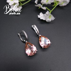 Dingle örhängen bolai elegant rosa nano morganit 925 sterling silver ädelsten fin smycken teardrop för kvinnor bröllop