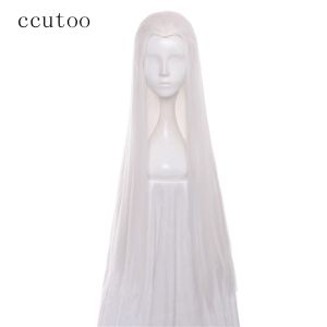 Perücken ccutoo 80 cm lange, gerade, nach hinten gekämmte weiße Damen-Cosplay-Perücke aus synthetischem Haar für Party-Halloween-Kostüm