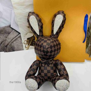 38cm Recheado Coelho Bonecos Chaveiro Anel Bonito Luxo Diamante Strass Coelho Animal Brinquedos de Pelúcia Pu Couro Marrom Flor Desenhos Animados Presentes de Aniversário de Natal para Wo