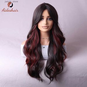 Synthetic Wigs Aideshair Multi-colored wig Mixed with mid-minute 28 brown multi-colored accent wig for women long curly wavy synthetic wig for Y240401