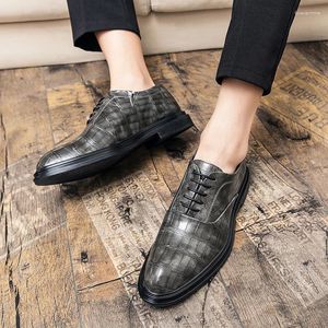 Dress Shoes British Style Men's Formal Pointed Leather Party Tie Up Loafers Genuine Casual Work