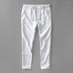 Calças masculinas designer branco homens linho marca calças linho longo elástico solto mens 30-40 tamanho 5 cores pantalon hombre