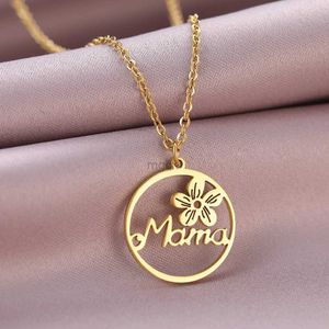 Pendant Necklaces Stainless Steel Necklaces Vintage Flower Mama Pendants Exquisite Choker Korean Fashion Necklace For Women Jewelry Mother Gifts 240330