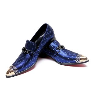 New Fashion Blue Print Men Business Formal Shoes Big Size Genuine Leather Pointed Toe Oxfords Man Wedding Party Dress Shoes