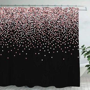 Cortinas de chuveiro para banheiro, cortina de tecido, confete, rosa, dourado, glitter, gradiente, com queda preta, água, banheiro