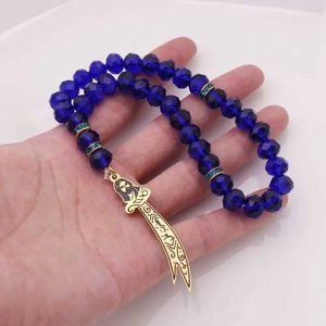 Chain Islamic Zulfiqar Imam Ali Sword Trkiye Prays 33 Blue Beads Tasby Bracelet Tasby Rose Q240401