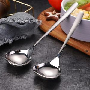 Spoons 2Pcs Stainless Steel Soup Ladle Set Thickened Long Handle Round Edge Dishwasher Safe Sauce Spoon Kitchen Tableware
