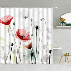 Cortinas de chuveiro aquarela flor cortina com folhas botânicas coloridas flores azuis bela moderna e minimalista decoração do banheiro