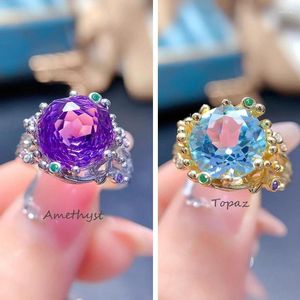 Cluster Rings MeiBaPJ 10mm Natural Amethysopaz Gemstone Fashion Flower Ring For Women Real 925 Sterling Silver Fine Charm Jewelry