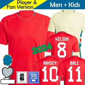 Mens Tshirts 202425 Jerseys de futebol de Gales Bale Bale Wilson Allen Ramsey Copa da Seleção Nacional Mundial Rodon Vokes Camisa de futebol caseira