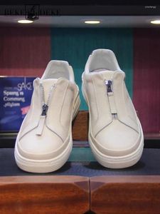 Casual Shoes Fashion Mens dragkedja tjock plattform skateboard loafers cowhide äkta läder runda tå joggar sneakers sneakers