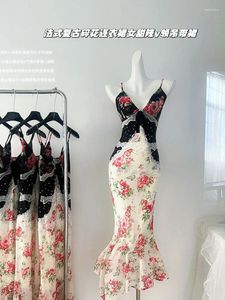Casual klänningar franska eleganstryck sjöjungfru klänning ärmlös gyaru elegant blommig söt romantisk spets sundress formellt tillfälle lyx