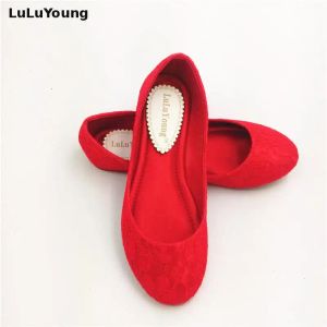 Flats Women Red Wedding Shoes Female Lady Flat Married Lace Bridal Shoes Sy470