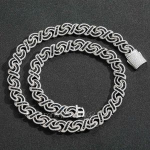 12mm Wide Black-and-white Zircon 8-figure Infinite Chain Cuban Chain Black Terraced Zircon Men Hip Hop Accessories