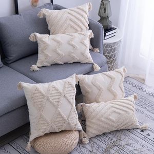 Boho Style Cushion Cover 45x45cm/30x50cm Tuftade tofsar Dekorativ kudde BEIGE SOFA KULLOW COVER ROOM BED HOMECORATION