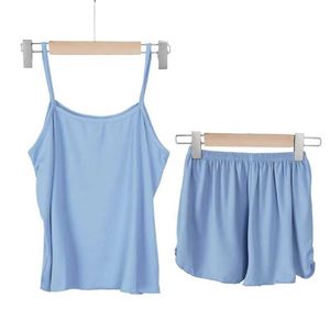 F2B3 seksowne piżamę Summer Pajama dla kobiet seksowne ubrania domowe senweartank top garnitury z szortami urocze bieliznę miękką bez rękawów 2404101