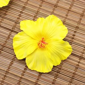 1 bit gul hibiskusblommor hawaii fest sommarfest diy dekorationer konstgjorda blommor hula flickor gynnar hår dekoration blomma
