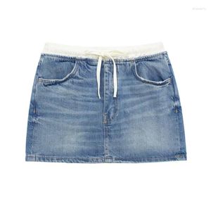 Skirts HOUZHOU Vintage Denim Mini Skirt Women Y2k Streetwear Sexy Casual Patchwork Slim Hip Wrap Jeans Korean Fashion Summer