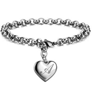 Catena Homepage Bracciale con ciondoli Bracciale in acciaio inossidabile con cuore 26 lettere Bracciale a maglie Gioielli da donna Q240401