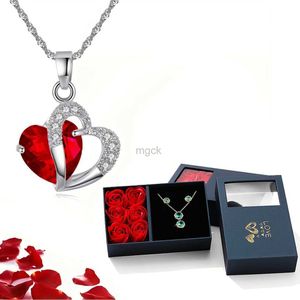 Halsketten mit Anhänger, luxuriöse rote Zirkon-Halskette mit 6 Rosen, Geschenkbox für Freundin, Liebhaber, Mutter, Muttertagsgeschenk 2024, neu in romantischen Accessoires 240330