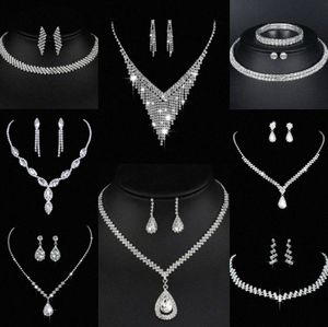 Värdefulla lab diamantsmycken Set Sterling Silver Wedding Halsbandörhängen för kvinnor Bridal Engagement Smyckesgåva X1XD#