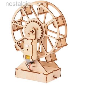 Blocks 3D DIY Electric Craft Ferris Wheel Puzzle Game Wooden Model Building Kits Science Educational Toys For Kids Gift 240401