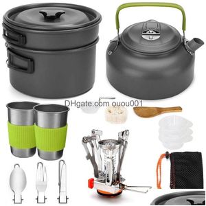 Camp Kitchen Cam Cooker Set Cookware Kit Outdoor Pot Pan Spove Kettle Cups Table Tourist Dishes Nature Hike Equipment 230210 Drop DHF6U