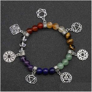 Beaded 7 Chakela Wheel Armband Colorf Agate Crystal Sevenpse Yoga Symbol Smycken Drop Delivery OTWFV