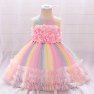 Flickaklänningar Baby Girls Xmas Dress för första födelsedag Prinsessan Kläd Småbarn Färgglada blommaspetsfest bröllop barn Vestidos