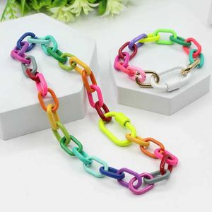 Chain European and American fashion Ins popular exotic alloy colored candy color Brazilian chain womens bracelet necklace set Q240401