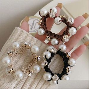 Pony Tails Holder Elegant Pearl Pony Tails Holder For Women Hair Rubber Bands Tied Ring Lady Headdress Jewelry Accessories Bk Price Dr Dhsfr