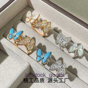 High grade designer vanclef Butterfly White Beimu V Gold Full Diamond Butterfly Female Blue Turquoise Wind Original 1to1 With Real Logo