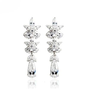 Slbridal Pave Seting Cubic Zirconia Chandelier Earring Dangle Bridal Wedding CZ Women Girl Fashion Daily Jewelry 240401