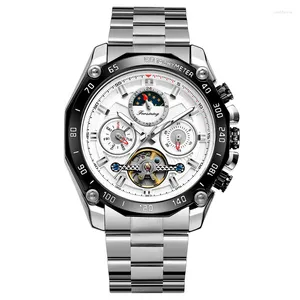 Armbandsur vita urtavla silverband mekanisk automatisk klocka med handrörelse mäns