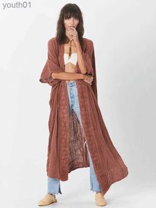 Grundläggande avslappnade klänningar strand täcker kvinnor kimono spets trim bohemian baddräkt cape colid pareo sommar strandkläder baddräkter kläder yq240402