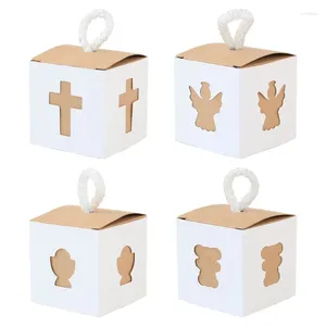 Present Wrap 50/100pcs Angel Holy Grail Cross Kraft Paper Candy Box Bear Boxes For Gäster Bröllopsfödelsedagar Baby Shower Party Supplies