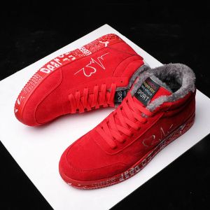 Stövlar 2022 vinterkvinnor män sneakers rött gummi botten sneaker man hålla varm plysch mode laceup män kausal skor platt älskare skor