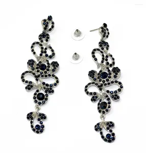 Dangle Earrings Black Fashion Luxury Long Crystal Flower Charm For Women Bride Wedding Rhinestone Jewelry Accessories