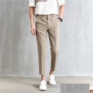 Mens Pants 2023 Spring And Autumn Fashion Style Simple High Waist Slim Fit Casual Business Hanging Straight Tube Cigarette Drop Delive Dhslx