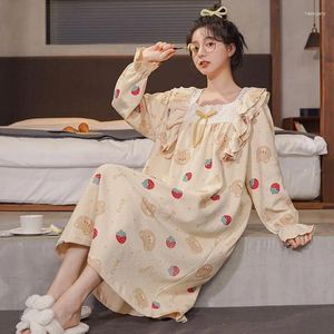 Women's Sleepwear Cotton Long-sleeved Nightgown Women Spring Autumn Big Size Kawaii Clothes Bathrobe Homewear Robes Pajamas Nighty