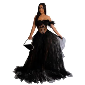 Casual Dresses Jamerary Fashion Maxi Layed Ruffles Cake Dress Women Chest Wrapping Corset Mesh Long Prom Vestidos Evening Party Sexig