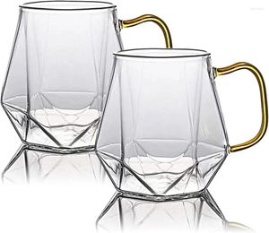ワイングラスガラスコーヒーカップハンドル付きクリスタルクリアマグカップ2パック電子レンジセーフ